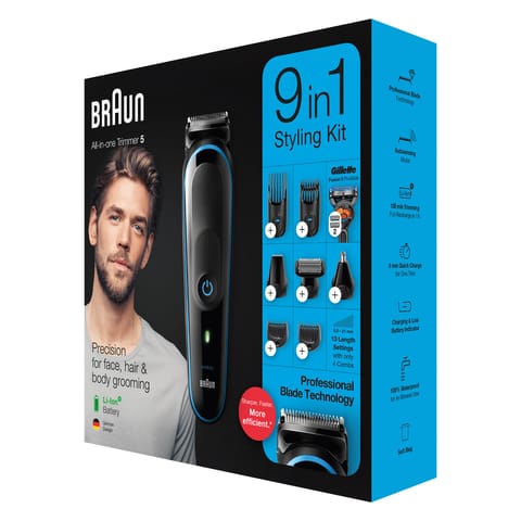 Braun BT5265 Beard Trimmer For Men, Mini Foil Shaver with Gillette ProGlide Razor, Black & Silver Metal