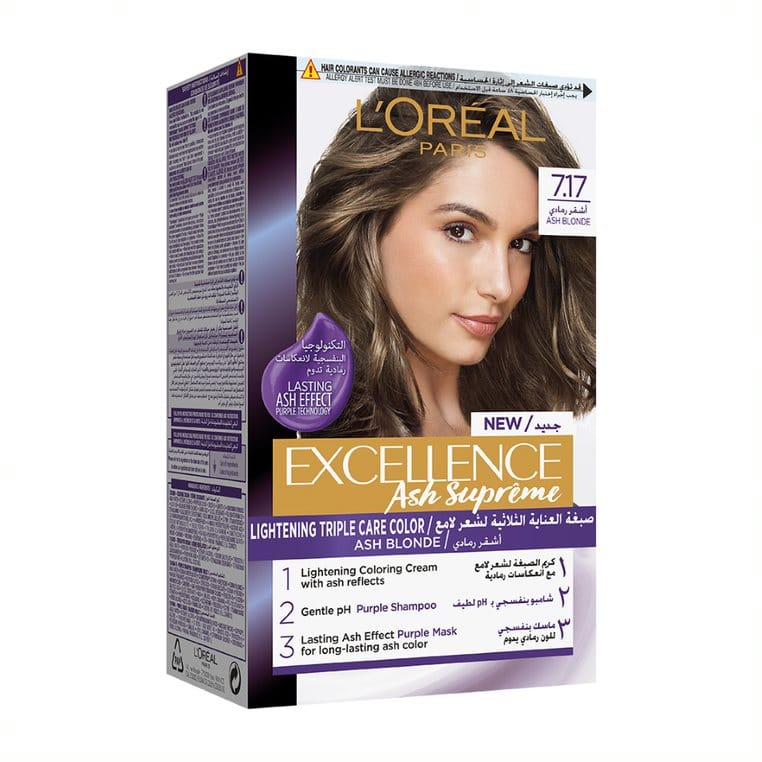 Excellence Ash Supreme Anti-Brass Ash Blonde Permanent Hair Color, 7.17