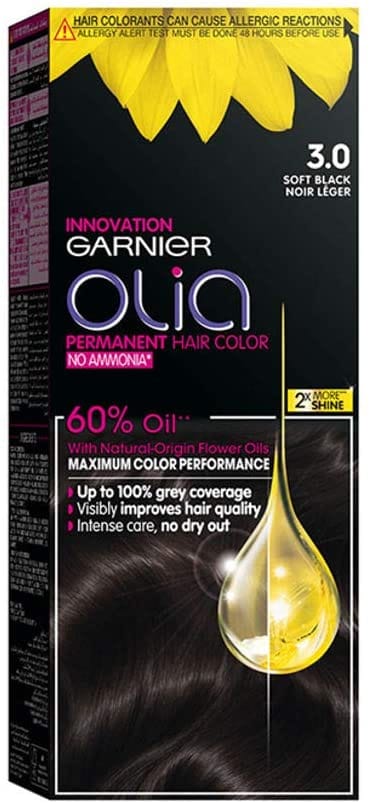 Olia, 3.0 Soft Black, No Ammonia Permanent Haircolor, with 60% Oils