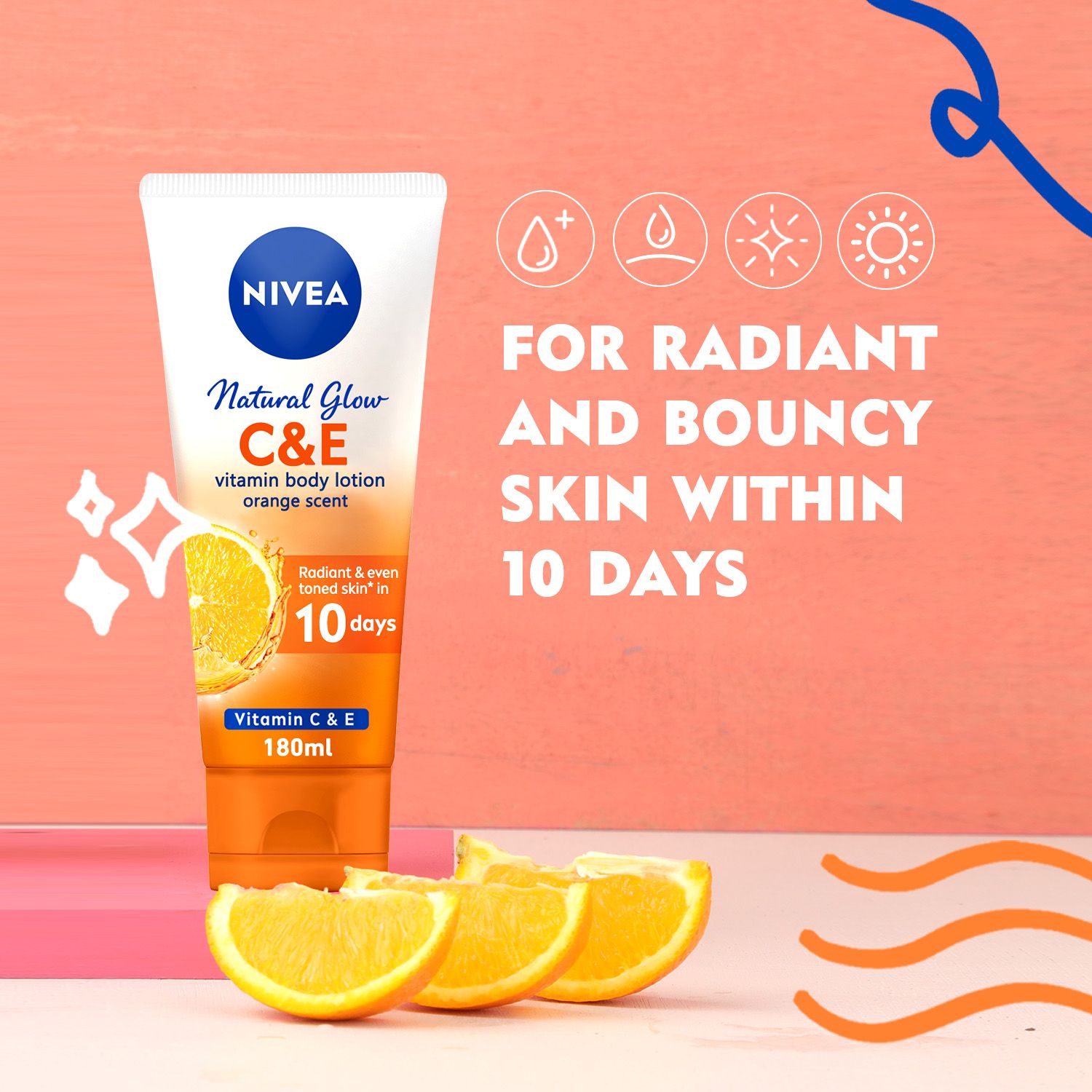 Nivea, Body Lotion, Vitamin C & E, With Orange Scent - 180 Ml