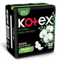Kotex Natural Maxi Protect Thick Pads, 100% Cotton Pad, Super Size with Wings, 26 Sanitary Pads