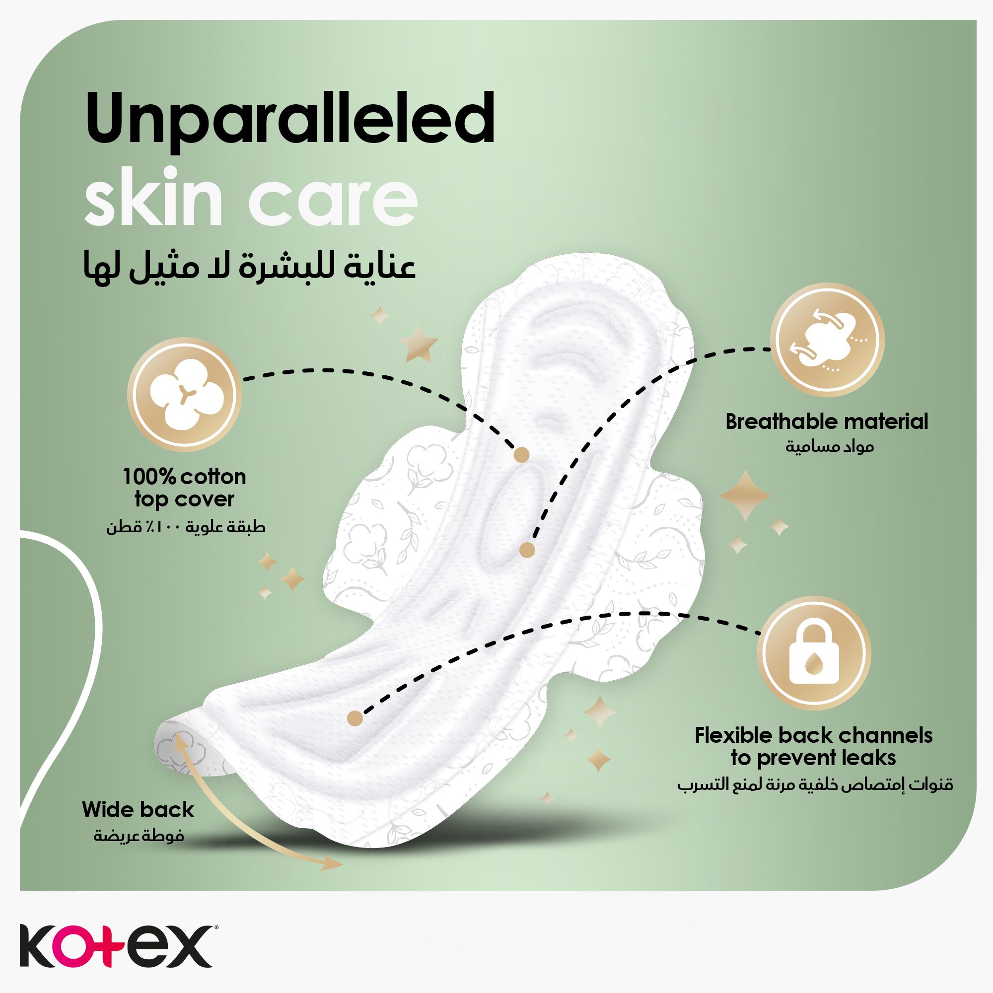 Kotex Natural Maxi Protect Thick Pads, 100% Cotton Pad, Overnight Protection Sanitary Pads with Wings, 22 Sanitary Pads