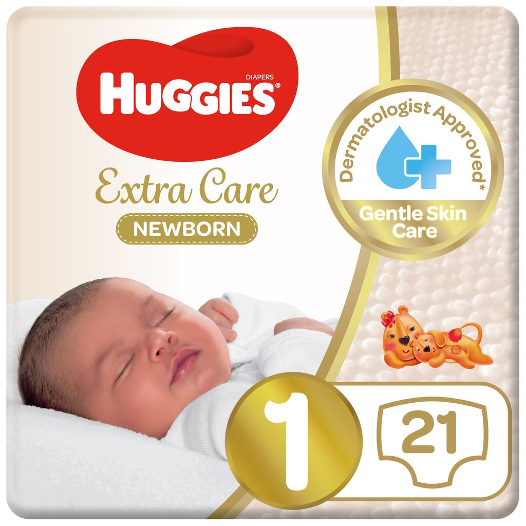 Huggies Extra Care Newborn, Size 1, Up to 5 kg, Carry Pack, 21 Diapers