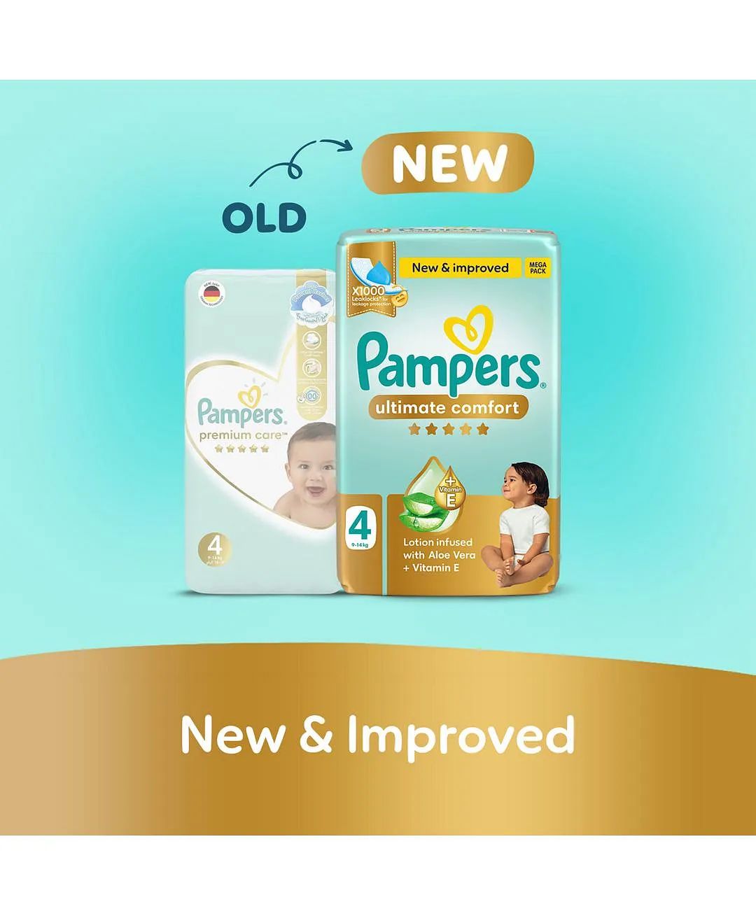 Pampers Ultimate Comfort Taped Diapers, Size 4 (9-14Kg) 54Pc